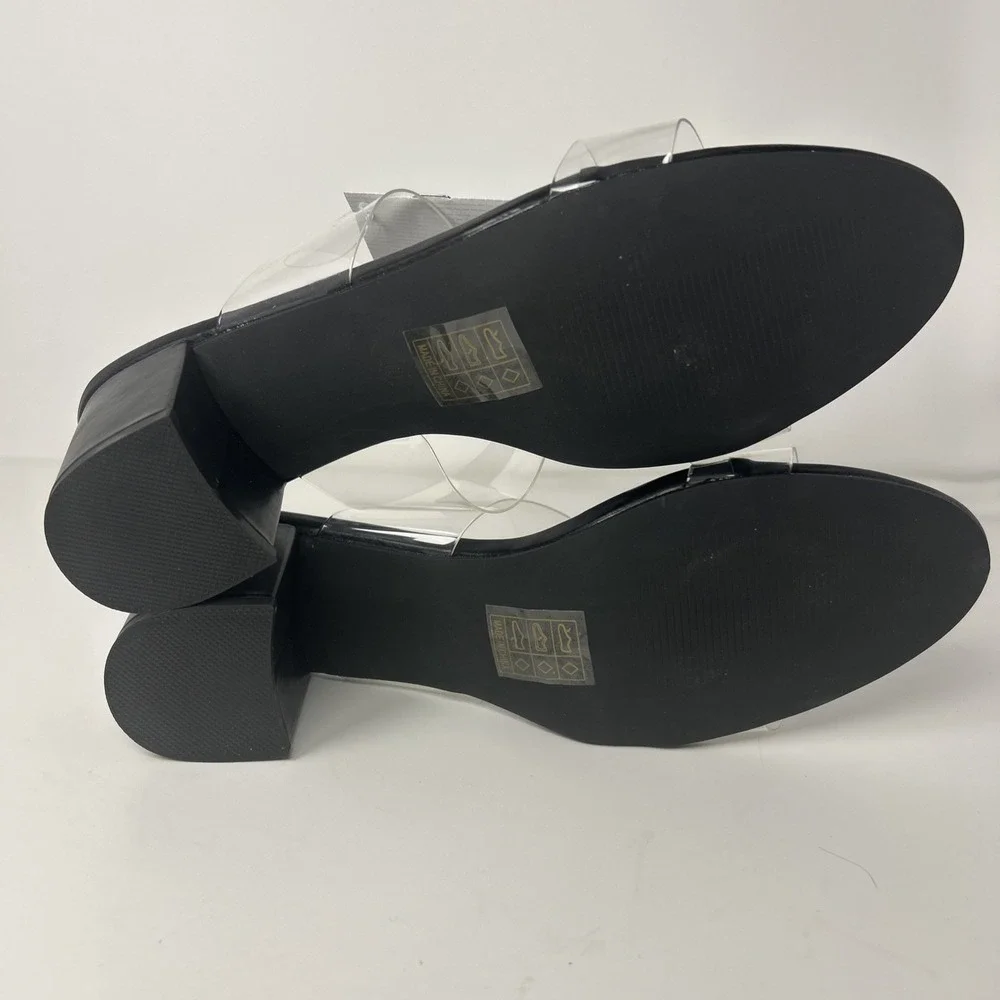 MUSSHOE Clear Two Strap Block Heel Sandals Black Women's Size 10 NWB